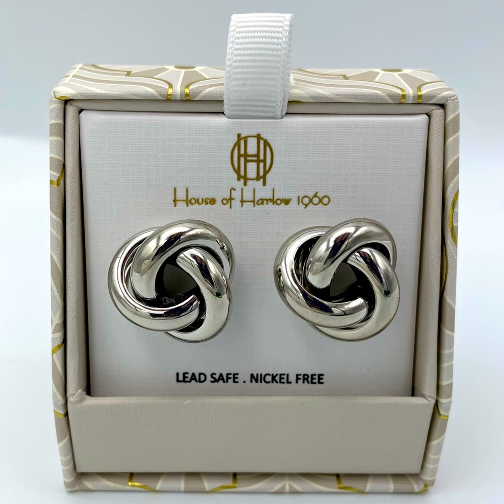 House of Harlow 1960 Silver Tone Twisted Circular Stud Earrings NIB - Picture 1 of 2
